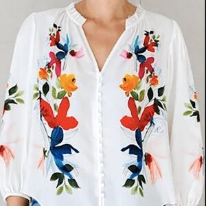 GO BY GO SILK Go Poet Society White Floral Blouse